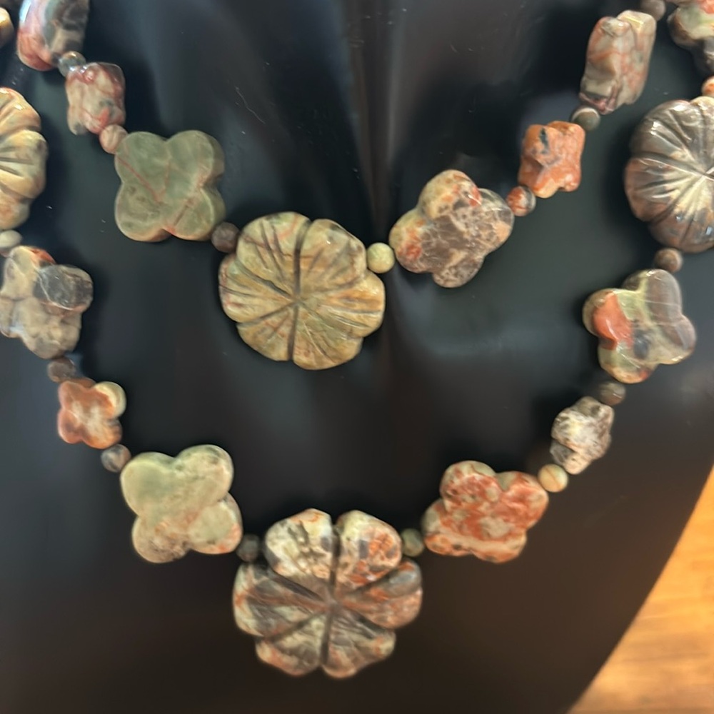 Mine Finds by Jay King carved & smooth Fantasy Flower stone 2 strand necklace